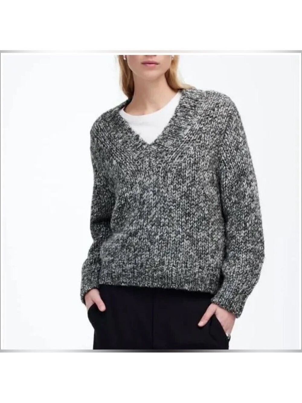 Madewell Marbled Fireside Cozy V-Neck Oversized Chunky Knit Sweater M Slouchy